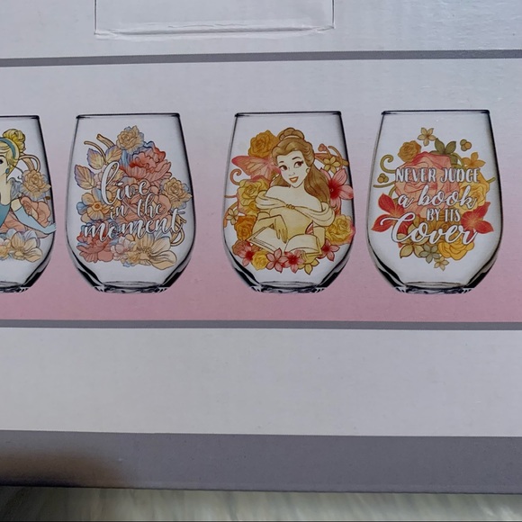Disney Princess Floral Glass Tumbler Set NWT Snow White Cinderella Belle Ariel - Picture 11 of 12
